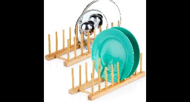 Borden en Dekselhouder Bamboe 34,5x12x12 cm 2 stuks - Bordenhouder - Bordenstandaard - Dekselstandaard - Potdekselhouder