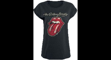 The Rolling Stones Plastered Tongue Dames T-shirt - zwart - XL