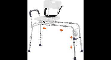 Badstoel – Douchestoel – Badtransferbank – Badkruk – Badstoel Met Glijfunctie – Verstelbare Hoogte – Antislip Armleuningen – Wit