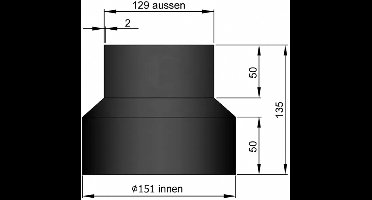 Kachelpijp verloop 150 -130 mm - staal 2mm dikwandig - zwart