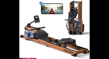 Water Roeimachine - Roeimachine - Magnetische Roeitrainer - Roeiapparaat - Ergonomisch Zitvlak - Max 181kg - 15L Watertank - Opvouwbare - met Bluetooth Monitor - Houten Frame - Voor Thuisgebruik - Zwart