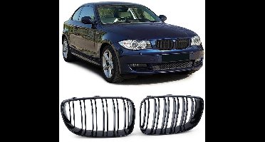 Grille Nieren voor BMW 1 Serie E81 E82 E87 E88 (vanaf 2007) Dubbele Spijl Glans Zwart