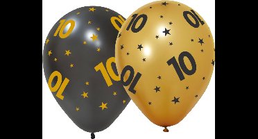 6 Ballonnen 12" 3 met goud / 3 zwart 10 jaar Golden Celebrations - Versiering Slinger Feestdecoratie Decoratie Verjaardag Jubileum Ballon Feest
