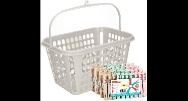 Plasticforte Wasknijpers pakket van 60x stuks - plastic - met ophangmandje aan haak 7 cm - was ophangen - multi kleuren mix