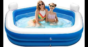 Creative Kids Vijfhoekig Familiezwembad - Opblaasbaar - 2 Loungestoelen - 213 x 206 x 60 cm - Drankjeshouders - Hoofdsteunen