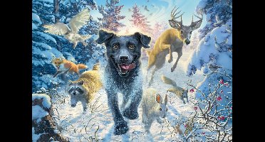 Schmidt legpuzzel Black Labrador in de sneeuw - 1000 stukjes puzzel.