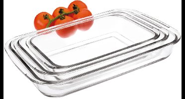 Ovenschaal Ibili 34,5 X 20,5 X 5 CM 39,3 X 23,6 X 5 CM 29,5 X 17,5 X 5 CM Transparant Metaal Plastic 1 L 3 Stuks (3 Onderdelen)