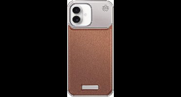 Metalen Aromatiserend Frame Hoesje geschikt voor iPhone 16 – Luxe Lederen Case in je handpalm – Bruin