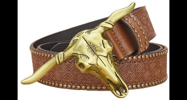 1 STUKS Western Cowboy Riemgespen voor Mannen PU Lederen Gesp Riem Vintage Bullhead Riem 125cm/4.1ft