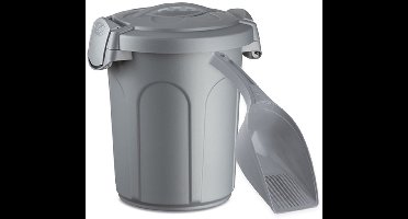 Ton met deksel 'Speedy' - 8 liter - Voerton - Bewaarton - Voercontainer - Inclusief schepje - Zilver