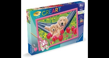 CreArt Kids 31x21cm Labrador en tulpen - Schilderen op nummer - Vanaf 7 jaar - 25852, Ravensburger