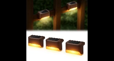 Zelfklevende Zonnelampen - Buitenverlichting Solar - Zelfklevend - Zonne - Zonne Energie Buitenverlichting - Solar Tuinverlichting - Hanglamp Buiten - Muurverlichting - Padverlichting - Ambiance Verlichting Buiten Trap - 4 STUKS - Warm Licht - Bruin
