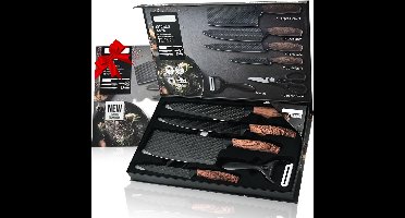 6-delige Messenset – Keukenmessen van RVS & Koolstofstaal – Krasbestendig & Vaatwasserbestendig – Geschikt voor Dagelijks Gebruik – Voor Hobbykoks & Professionals – Zwart