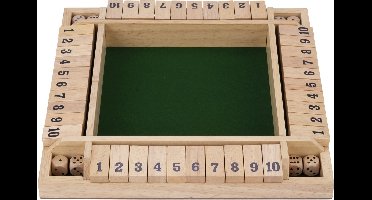 Shut the Box – 4 Spelers – Rubberhouten Bak met Ingelegd Vilt – Inclusief 8 Houten Dobbelstenen – Bordspel 29 x 29 x 3,5 cm – Strategisch Familiespel – Engelhart