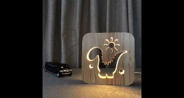 Nachtlampje - Dino - Dinosaurus - Dieren - LED 3D hout - Kind - Lamp - Babykamer - Kinderkamer
