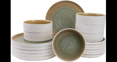 Palmer - Coco - Serviesset - 6 persoons - 18 delig - Groen - Porselein - Bordenset