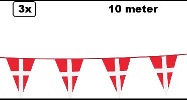 3x Vlaggenlijn Denemarken 1000cm - Landen festival thema feest vlaglijn verjaardag fun party