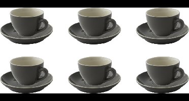 Palmer - Colors - Cappuccino kop en schotel - 6 stuks - 18 cl - Grijs - Porselein - Koffiekopjes