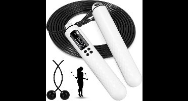 Springtouw met Teller - Elektrisch Jumprope Fitness - Draadloos voor Volwassen en Kinderen - Wit en Zwart