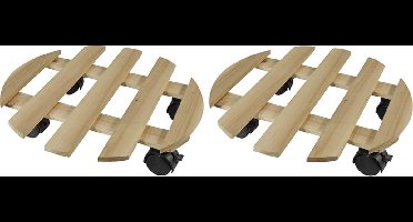 2x Ronde plantentrolley hout 35 cm - Woonaccessoires/decoratie - Home deco - Kamerplanten trolley/roller rond