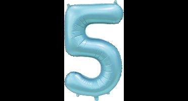 Folie Ballon Cijfer 5 Satin licht blauw XL 86 cm