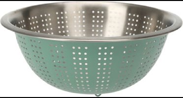 Excellent Houseware RVS keuken vergiet/zeef - afgieten etenswaren - mintgroen - 27 x 12.5 cm