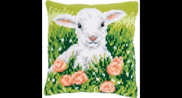 Vervaco - Kruissteekkussen kit - Lam tussen bloemen - PN-0196783 - Borduren - Borduurpakket - Borduurpakket volwassenen - Borduurpakket kind