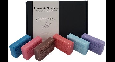 Soap bar set savon de marseille Fleur de lys, Fleur de lotus, Lavendel, Vanille, Fruit de la passion, I love you 6x125 gr. - valentijn cadeautje vrouw - moederdag geschenkset