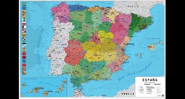 Spanje kaart poster - Madrid - Barcelona - Costa del Sol - 61 x 91.5 cm