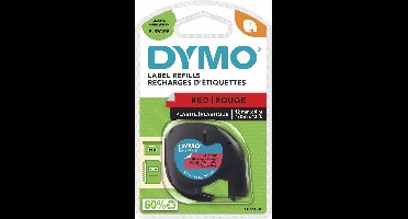 DYMO LetraTag originele plastic labels | Zwarte afdruk op rode etiketten | 12 mm x 4 m | Zelfklevende multifunctionele labels voor LetraTag labelprinters | gemaakt in Europa