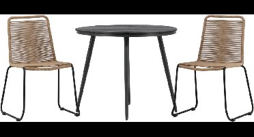 Break tuinmeubelset tafel 90x90cm, 2 stoelen Lindos, zwart,bruin.
