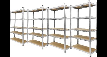 Werkplaatsrekken set van 4 180x90x40 cm zilver gemaakt van metaal en MDF, belastbaar tot 750 kg