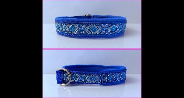 Sliphalsband - Blauw - Maat L - 4 cm breed - Sneeuwvlokjes - Halfcheck halsband - Halsband - Hondenhalsband - Sterke rassen