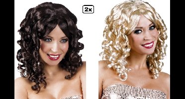 2x Luxe Pruik Gala cocktail zwart en blond - Themafeest hollywood gala jubileum thema feest party