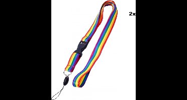 2x Keycord Regenboog 50cm - rainbow fun thema feest festival pride fun