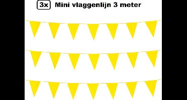 3x Mini vlaggenlijn geel 3 meter - 10x 15cm - Huwelijk thema feest festival vlaglijn party