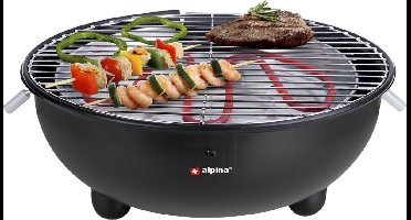 alpina Elektrische BBQ 1250W - Tafel Barbecue zonder Rook - Barbecuegrill met Grillrooster Ø30cm - Geschikt voor Binnen Gebruik - Zwart