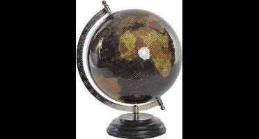 Items Deco Wereldbol/Globe op voet - kunststof - zwart - home decoratie artikel - D20 x H28 cm