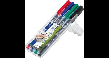 Staedtler Lumocoler 313, OHP-marker, permanent, 0,4 mm, etui van 4 stuks in geassorteerde kleuren 10 stuks