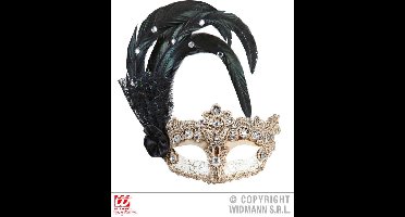 Oogmasker met zwarte veren