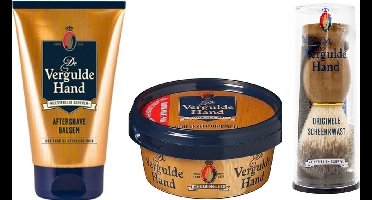 Verguld Hand Pakket - After Shave Balsem & Scheerzeep & Originele Scheerkwast