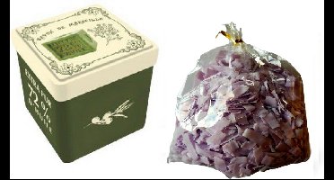 Metalen zeepblik vierkant met opdruk Savon de Marseille met zeepvlokken lavendel – Vintage voorraadblik – Franse handzeep – Marseille zeep Marseillezeep