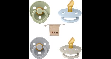 Bibs Dental fopspenen Anatomical 0-6 maanden- Set 4 stuks- Sage,Baby Blue, Cloud, Sand - + Monkiezz speenzakje - orthodontisch- Anatomisch- Maat 1