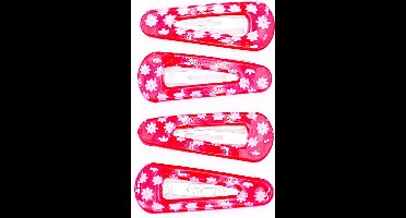 Klik-klak haarspeldjes kinderen rood met bloemetjes