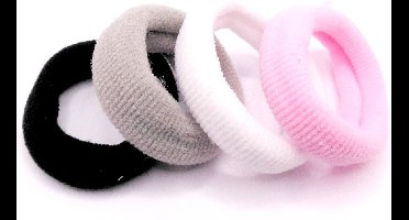 Badstof elastiek ribbel zwart-grijs-roze-wit