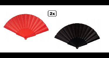 2x Waaier zwart en rood - Carnaval optocht thema feest festival decoratie fun verkleedaccesoires