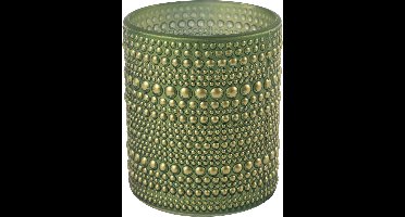 Countryfield Luxe theelichthouder - Aurora - glas - olijfgroen/goud - D8 x H10 cm