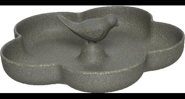 Decoris Vogelbad - bamboe hout - antraciet grijs - 23 cm - voederbak - drinkschaal