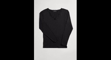 Shirt lange mouwen met kant | YM | katoen | zwart