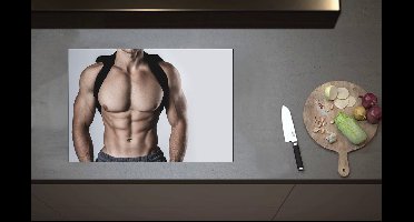 Inductieplaat Beschermer - Bodybuilder Lichaam van Man tegen Witte Achtergrond - 70x52 cm - 2 mm Dik - Inductie Beschermer van Vinyl